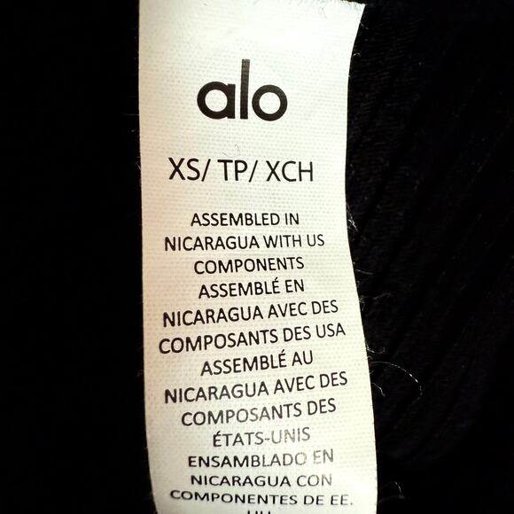 Alo Muse Black Top Hoodie Size XS Soft Ribbed Knit Relaxed Cropped Side Slits - Picture 9 of 10